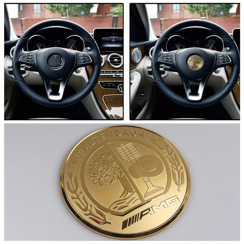 Gold 52mm 3D Steering Wheel Logo Cover Trim Fit for Mercedes Benz AMG