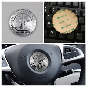Silver 52mm 3D Steering Wheel Logo Cover Trim Fit for Mercedes Benz AMG