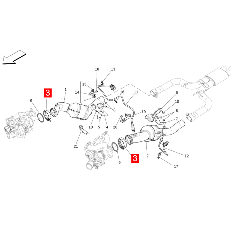 WXZOS Three-Way Catalyst Converter Screw Collar for Maserati Ghibli (M157) 2014-2021
