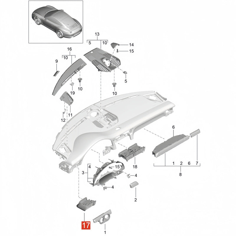 Dashboard Air Vent Grille Vanes Replacment for Porsche 991 911 Carrera 2012-2018