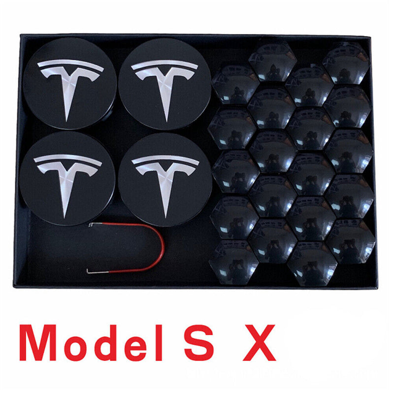 25PCS Wheel Center Hub Cap Cover+Lug Nut Covers kit for Tesla Model S X