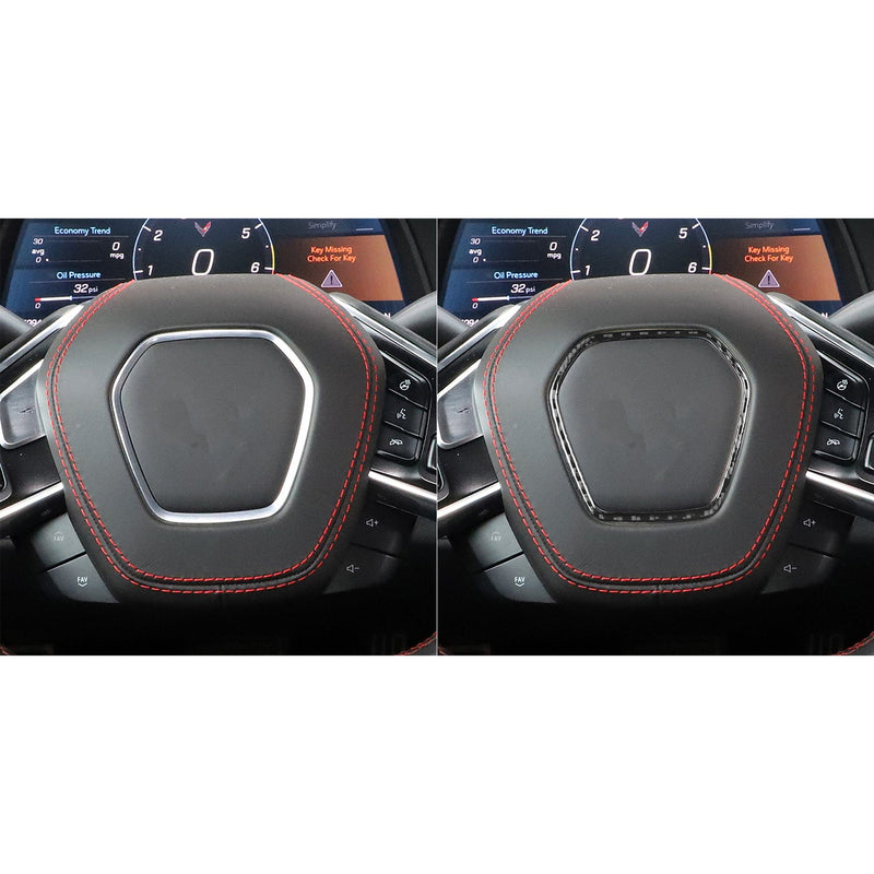 WXZOS Genuine Carbon Fiber Steering Wheel Frame Trim for Chevrolet Corvette C8 2020-24