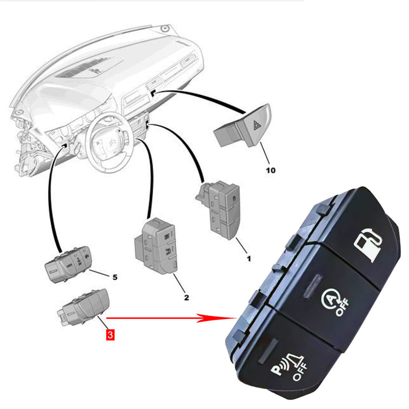 WXZOS 1PC Multi-function Radar/A-OFF/Fuel Ttank Switch Button for Citroën C5 2014-2016