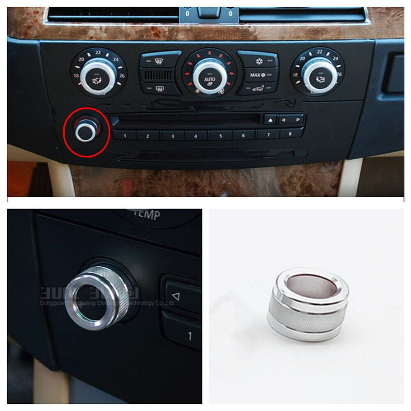 FM Radio Volume Control Rotary Knob Covers Trim Silver For BMW E60 2008-2010
