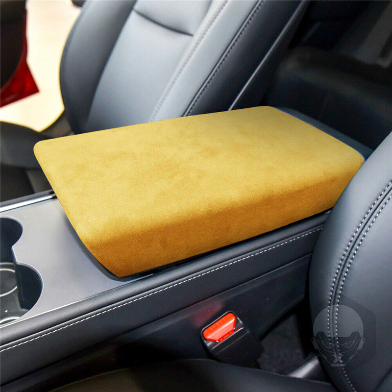 Yellow Suede Center Console Armrest Box Cover Trim Lid for Tesla Model-3 2017-22