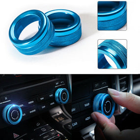 2pcs Blue Volume Radio Knob Covers For Porsche 911 Cayenne Macan 718