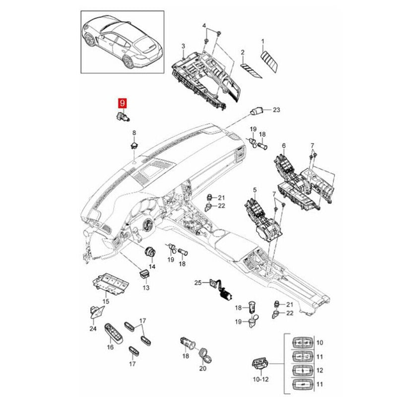 Sensore di temperatura interna sotto il cruscotto per Porsche Cayenne (92A) 2...