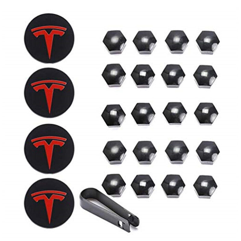 25PCS Wheel Center Hub Cap Cover+Lug Nut Covers kit for Tesla Model S X