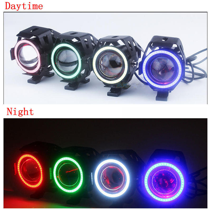 125W Angel Eyes Light Motorcycle Headlight LED Fog Spotlight with Switch