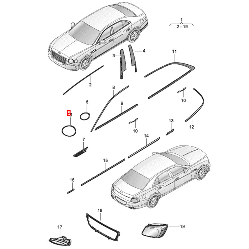 WXZOS Front Left Headlight Chrome Trim Ring for Bentley Flying Spur 2019-2025