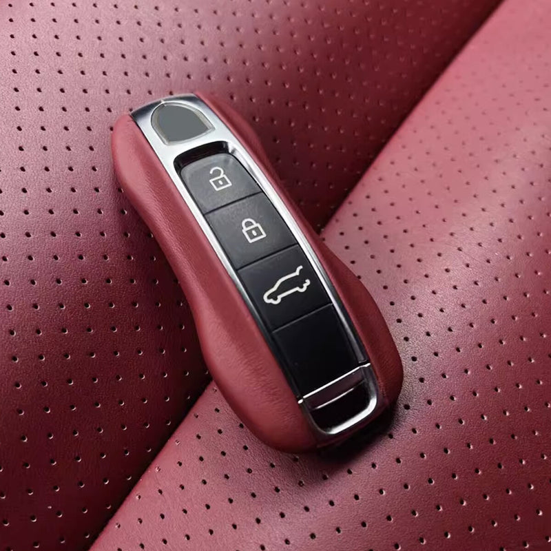 WXZOS Genuine Leather Smart Remote Key Fob Shell Replace for Porsche 911 992 2019-2023