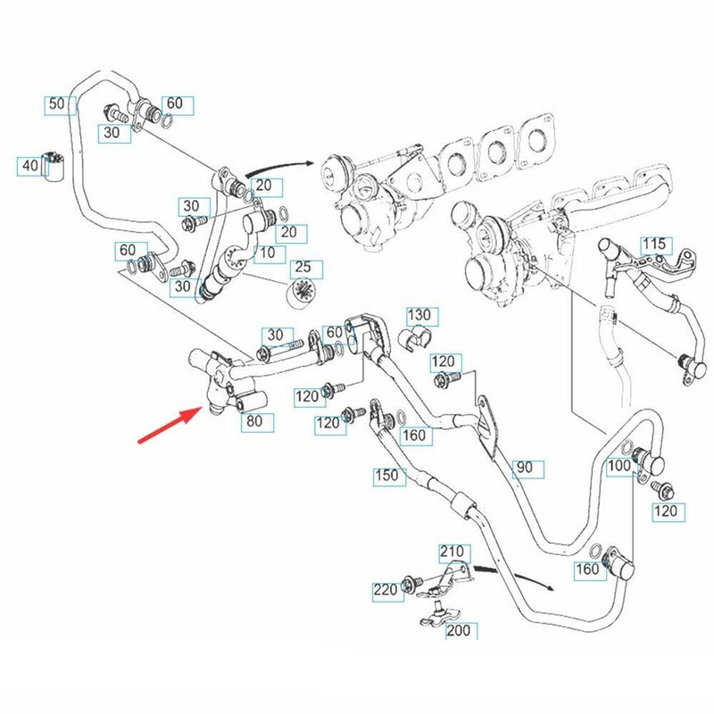 M278 Engine Turbocharger Coolant Line for Benz ML500 ML550 (V8) 2012-2016