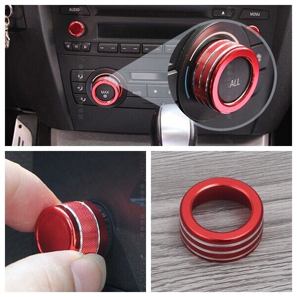 4 Pcs Red AC Climate Control Radio Volume Knob Ring Covers For BMW E90 E91
