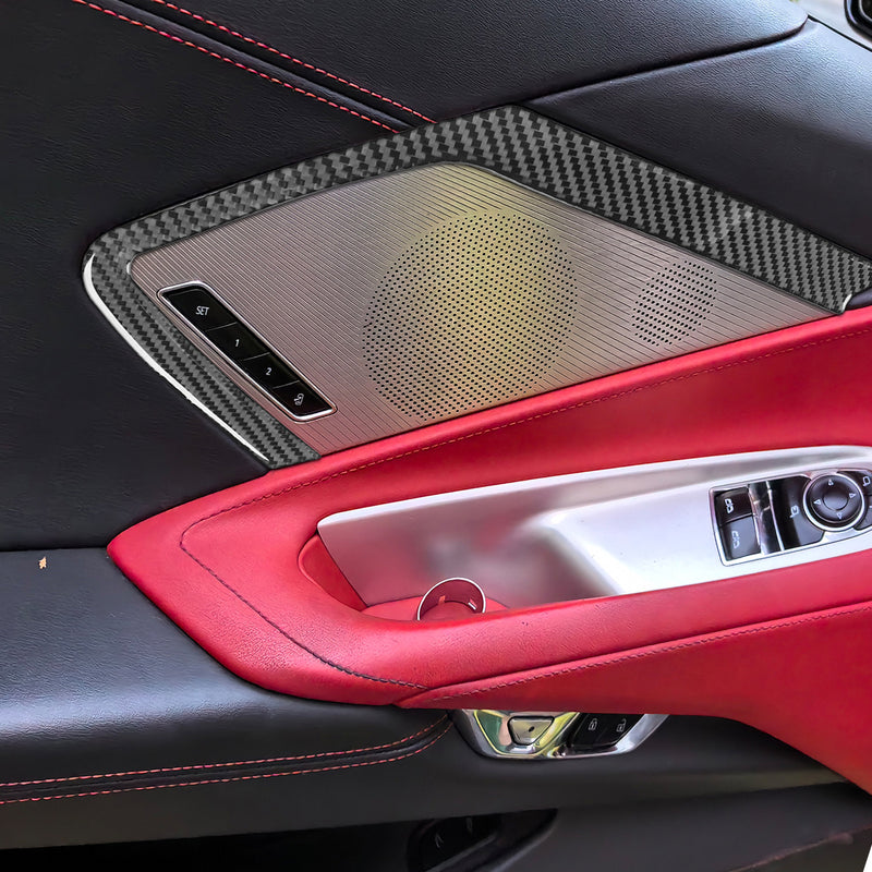 WXZOS Genuine Carbon Fiber Door Speaker FrameTrim for Chevrolet Corvette C8 2020-2024