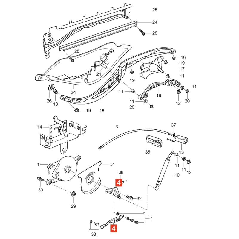 WXZOS Convertible Top Cylinder Push Rod Repair Set for Porsche Boxster (987) 2005-2012