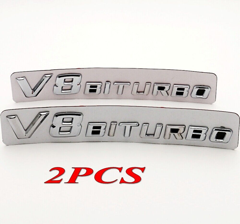2 pcs V8 BITURBO Chrome Side Fender Sticker Emblem Badge
