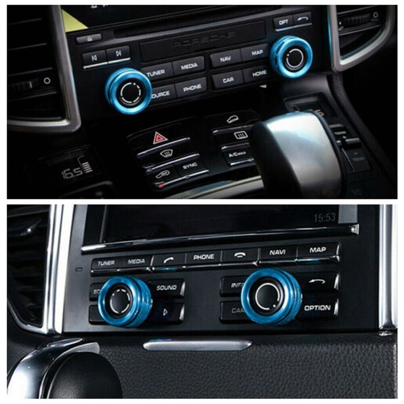2pcs Blue Volume Radio Knob Covers For Porsche 911 Cayenne Macan 718