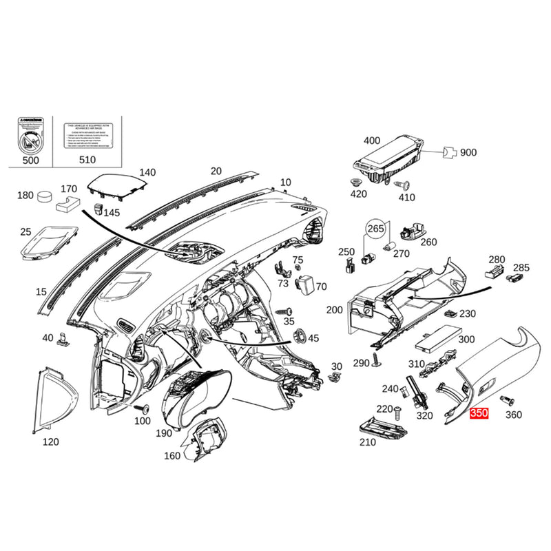 WXZOS Passenger Side Glove Box Release Handle for Mercedes W253 GLC-Class 2015-2022