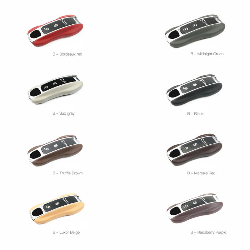 WXZOS Genuine Leather Smart Remote Key Fob Shell Replace for Porsche Cayenne 2018-2023