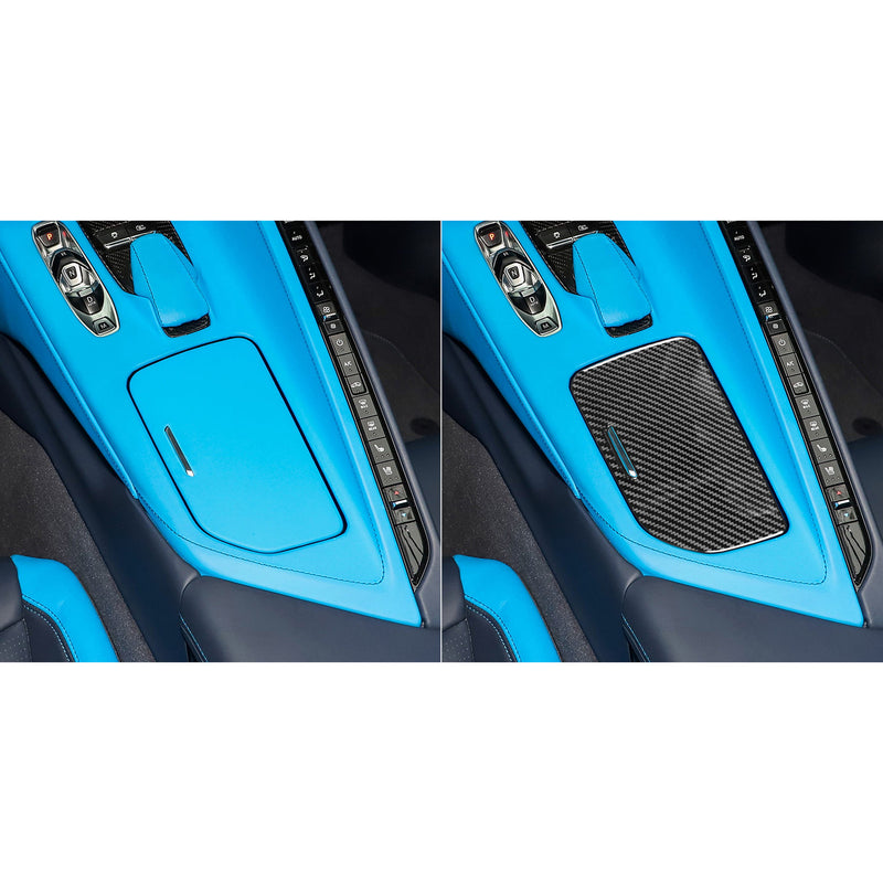 WXZOS Genuine Carbon Fiber Center Cup Holder Trim for Chevrolet Corvette C8 2020-2024
