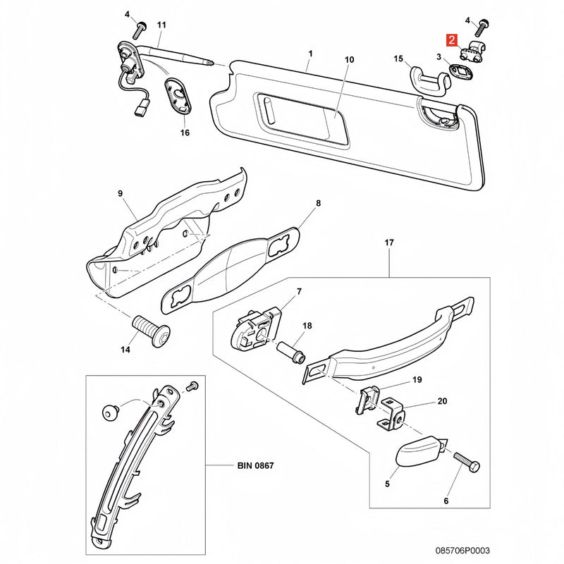 Front Sun Visor Retainer Clip for Bentley Flying Spur (3W2) 2005-2012
