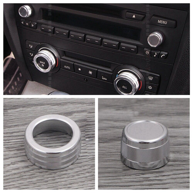 4 Pcs Silver AC Climate Control Radio Volume Knob Ring Covers For BMW E90 E91