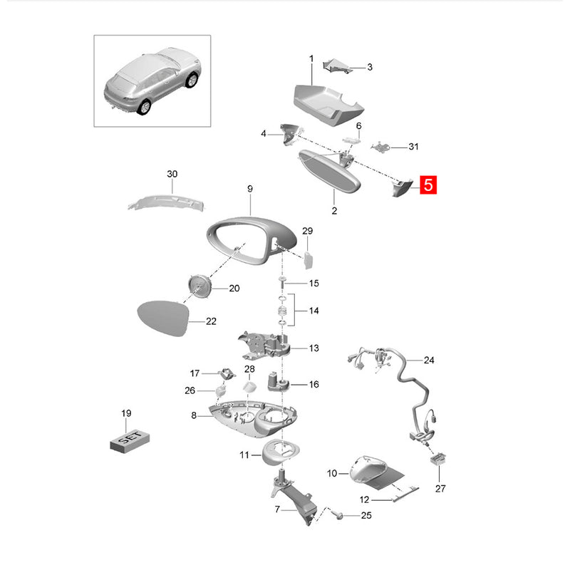 WXZOS Side Upper Roof Rear View Mirror Cover Repair Kit for Porsche Cayenne 2011-2017