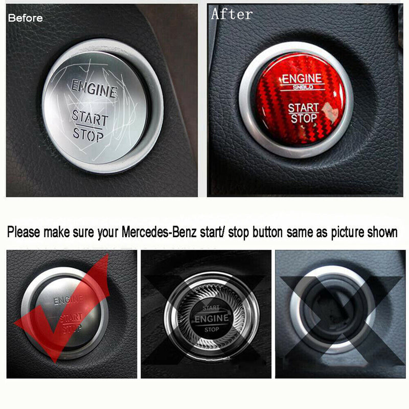 Red Carbon Fiber Engine Start Stop Button Cover Cap Trim for Mercedes-Benz