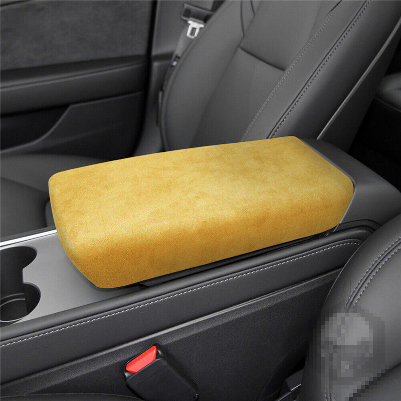 Yellow Suede Center Console Armrest Box Cover Trim Lid for Tesla Model-3 2017-22