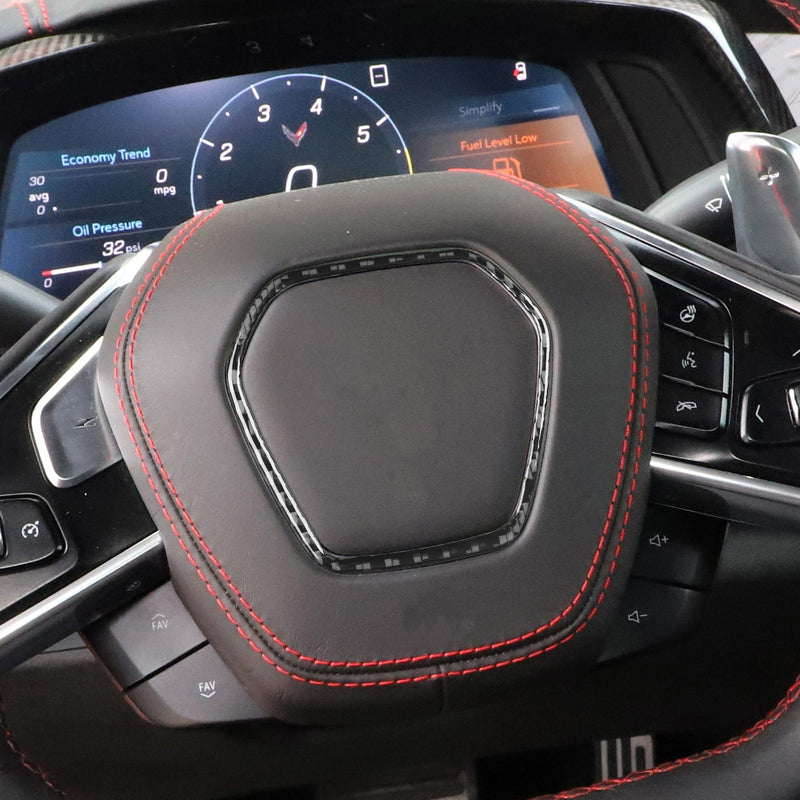 WXZOS Genuine Carbon Fiber Steering Wheel Frame Trim for Chevrolet Corvette C8 2020-24