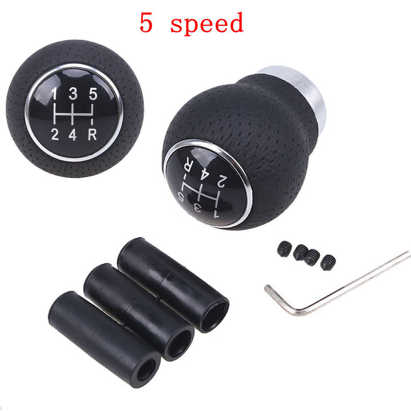 Universal 5-Speed Black Leather Car Manual Gear Stick Shifter Shift Knob Lever