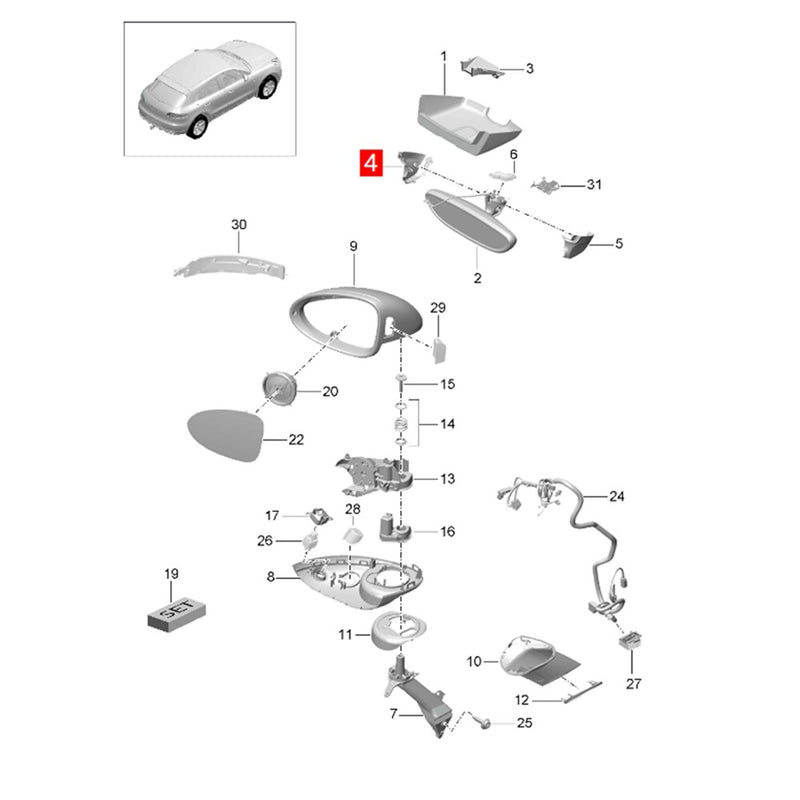WXZOS Side Upper Roof Rear View Mirror Cover Repair Kit for Porsche Cayenne 2011-2017