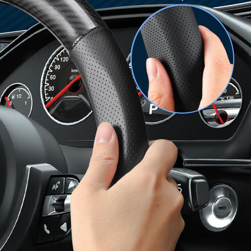 38cm Black Carbon Fiber Non-Slip Steering Wheel Cover for Ford Focus 2005-2013