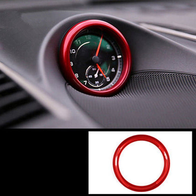 Dash Center Clock Decor Circle Red Alloy Cover Trim for Porsche Cayenee 2011-19