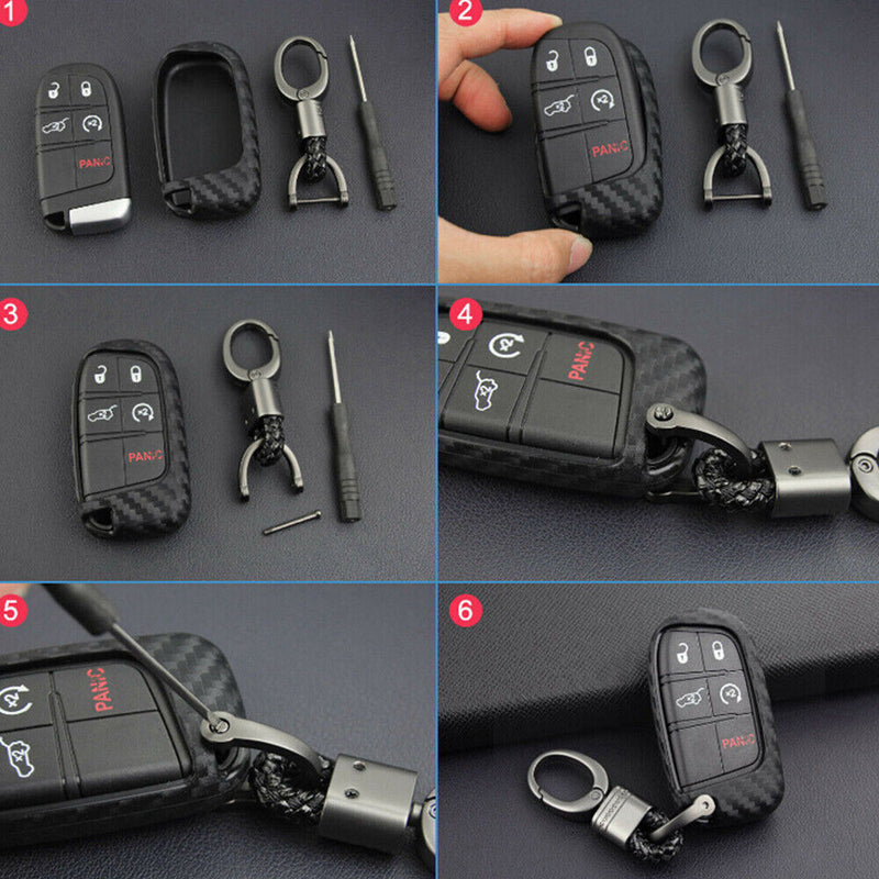 Carbon Fiber Key Fob Cover For Jeep Grand Cherokee Compass Renegade Dodge Durang