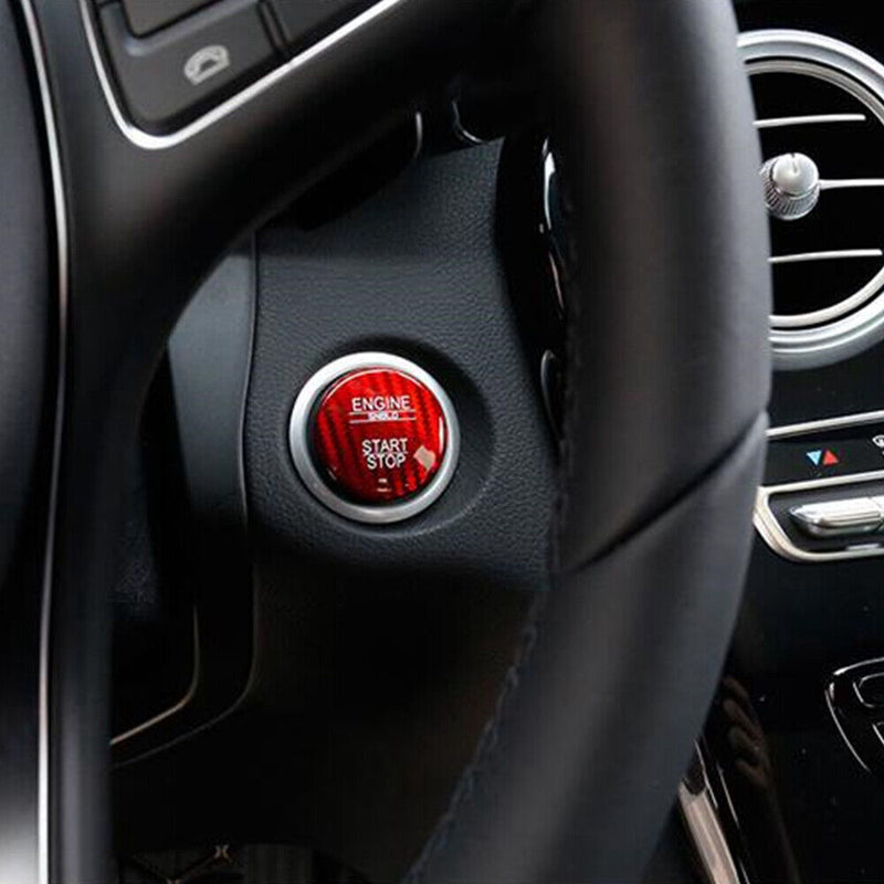 Red Carbon Fiber Engine Start Stop Button Cover Cap Trim for Mercedes-Benz