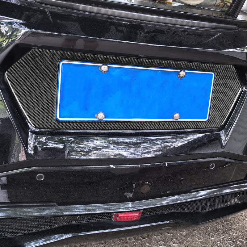 WXZOS Genuine Carbon Fiber Rear License Plate Trim for Chevrolet Corvette C8 2020-24
