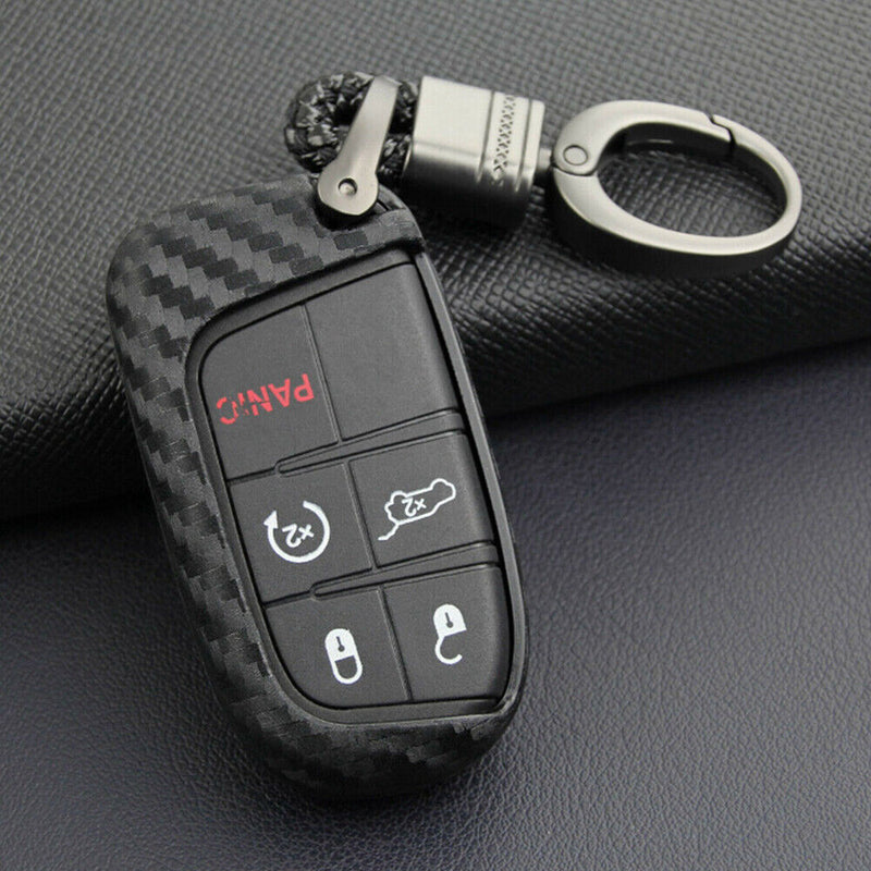 Carbon Fiber Key Fob Cover For Jeep Grand Cherokee Compass Renegade Dodge Durang