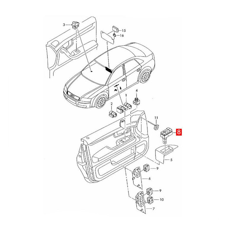 Left Power Seat Memory Switch 8E0959769 for Audi A4 B6 B7