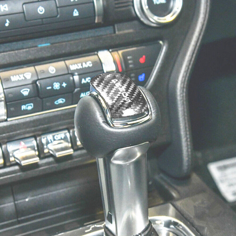 Sale Black Carbon Fiber Gear Shift Knob Panel Trim for Ford Mustang 2014-2018