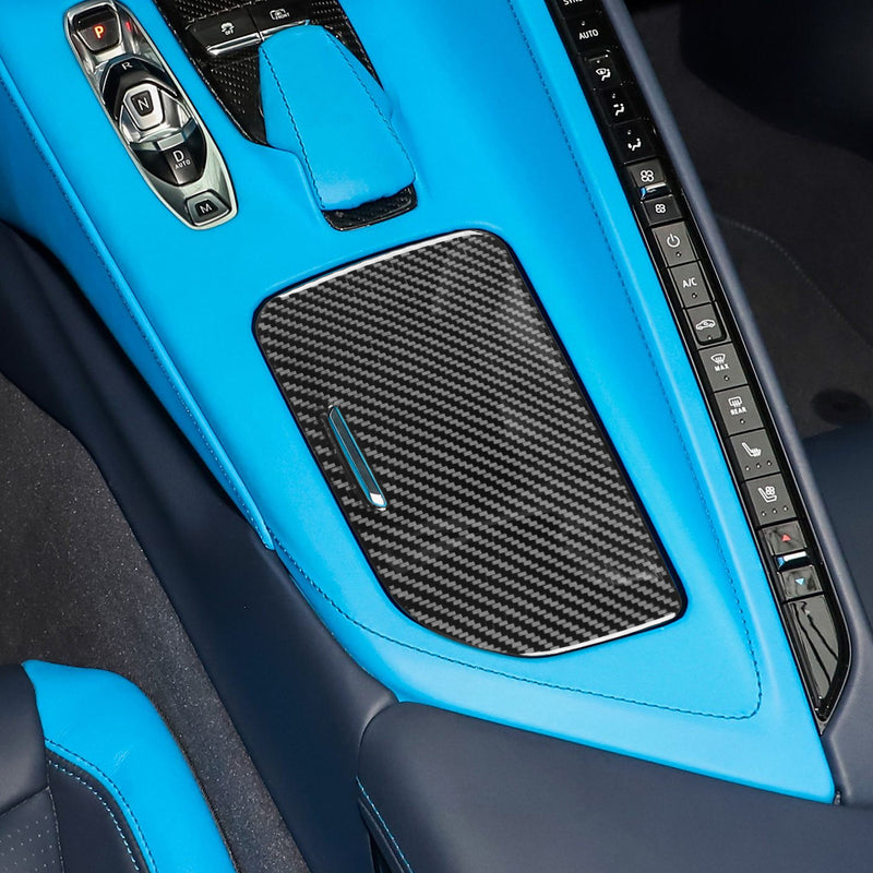 WXZOS Genuine Carbon Fiber Center Cup Holder Trim for Chevrolet Corvette C8 2020-2024