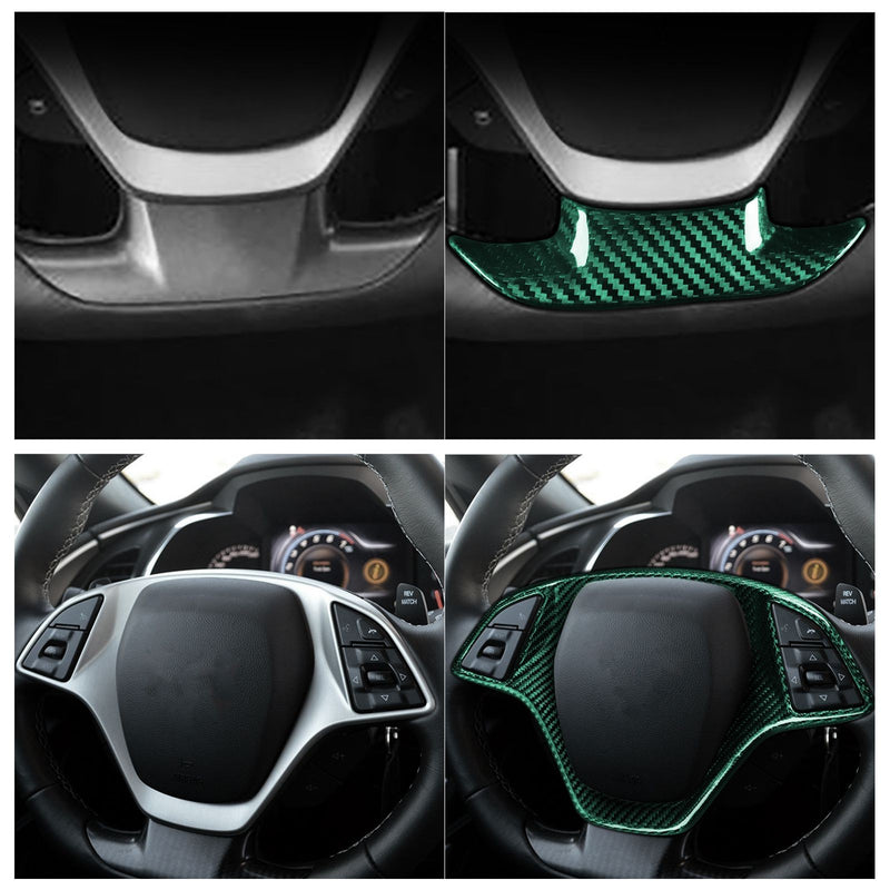 WXZOS 1SET Genuine Carbon Fiber Steering Wheel Trim for Chevrolet Corvette C7 2014-19