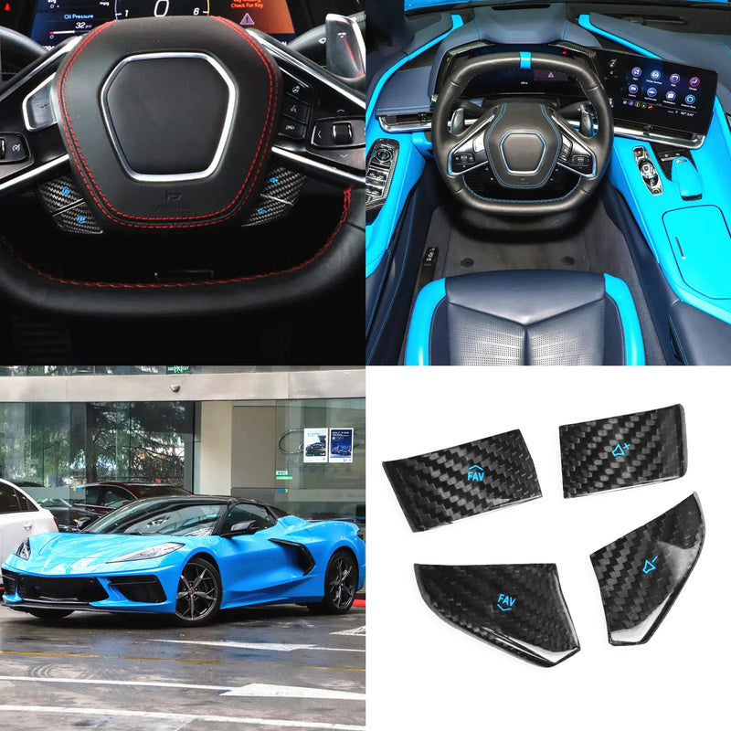 WXZOS Carbon Steering Wheel Drive Mode Button Trim for Chevrolet Corvette C8 2020-2024