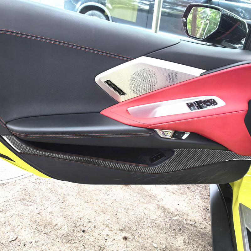 WXZOS Genuine Carbon Fiber Door Storage Panel Trim for Chevrolet Corvette C8 2020-2024