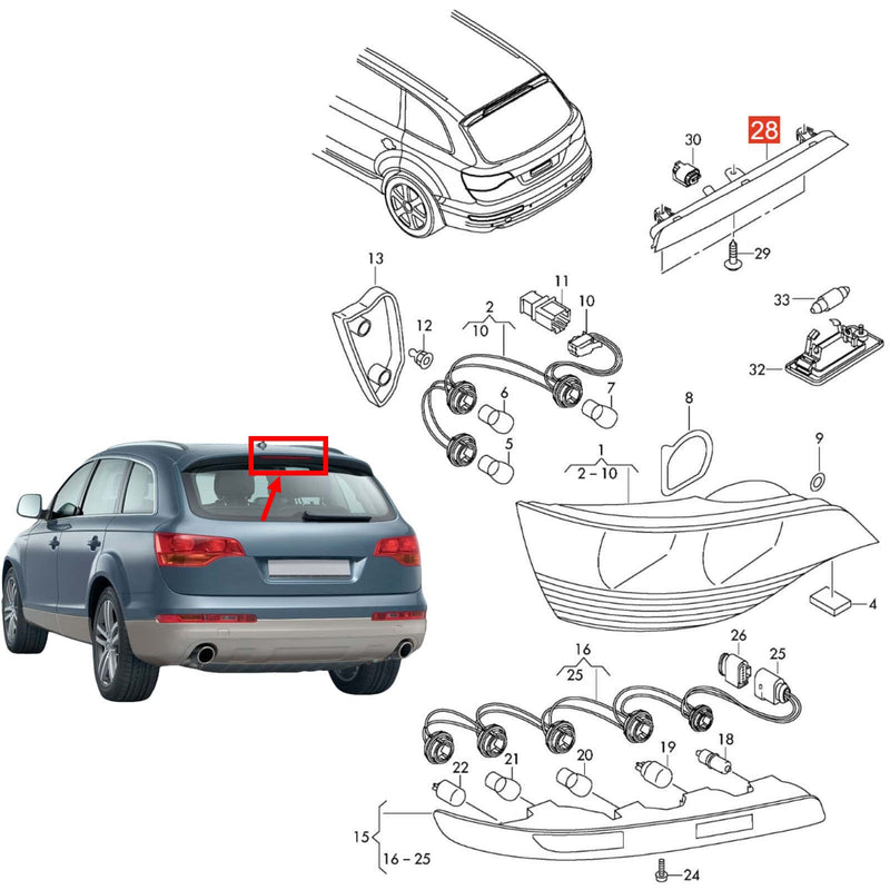WXZOS Rear High Mount 3rd Third Brake Stop Light for Audi Q7 4L 2006-2015