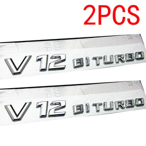 2pcs V12 BITURBO Chrome Side Fender Sticker Emblem Badge