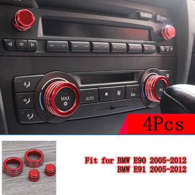 4 Pcs Red AC Climate Control Radio Volume Knob Ring Covers For BMW E90 E91