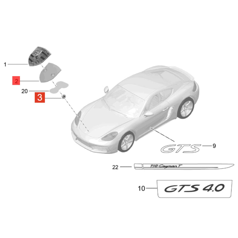 WXZOS  Front Hood Bonnet Emblem Gasket Seal w/Nuts for Porsche Boxster (981) 2013-2016