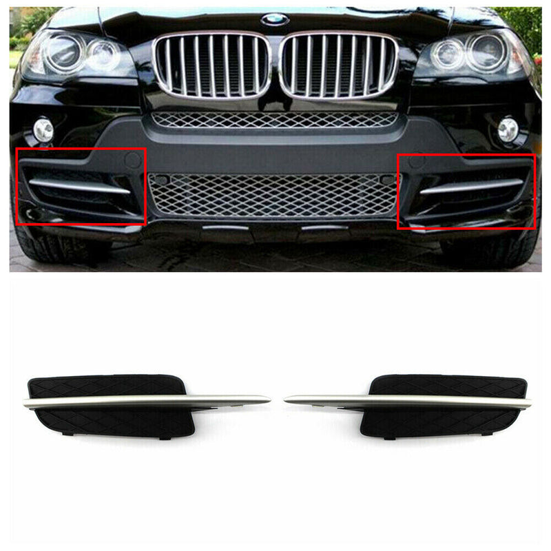 2PCS FRONT RIGHT&LEFT BUMPER GRILLE WITH SILVER TRIM For BMW 2007-10 X5 E70