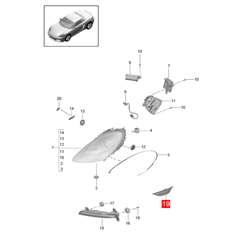 WXZOS Front Side Fender White LED Side Marker Light for Porsche 718 Boxster 2017-2020